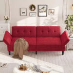89" Convertible Futon Sofa Bed with Adjustable Backrest and Armrests