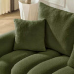 78 Inch Teddy Fabric Sofa with 3 Back Pillows and 3 Cushions, Solid Wood Frame, 3-Seat Upholstered Sofa, Green - Image 6