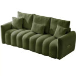 78 Inch Teddy Fabric Sofa with 3 Back Pillows and 3 Cushions, Solid Wood Frame, 3-Seat Upholstered Sofa, Green - Image 8