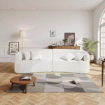 Modern Cloud Plush Sectional Sofa, 112" Curved Modular Couch with 4 Pillows - Oversized Deep Seat Corduroy Fabric, White - Image 2