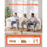 Modern Cloud Plush Sectional Sofa, 112" Curved Modular Couch with 4 Pillows - Oversized Deep Seat Corduroy Fabric, White - Image 3
