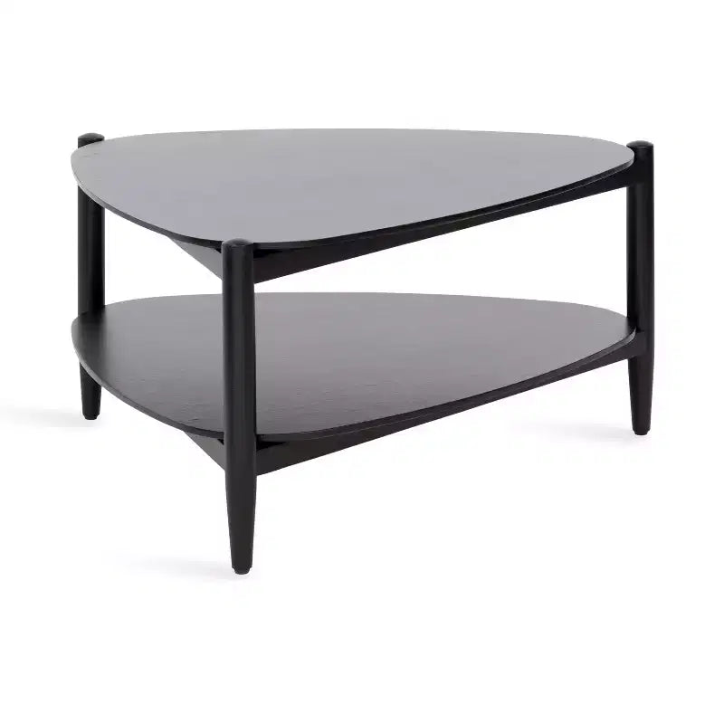 1008145086_1 Triangular Two-Tier Wood Coffee Table, 32x31x17, Black - Image 1