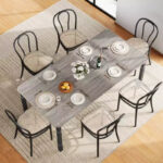 Rectangular Extension Dining Table with Acacia Wood Top and Metal Frame - Image 3