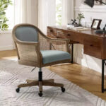 Swivel Barrel Task Chair with Rattan Arms and Foam Cushion
