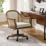 Swivel Barrel Task Chair with Rattan Arms and Foam Cushion - Image 17